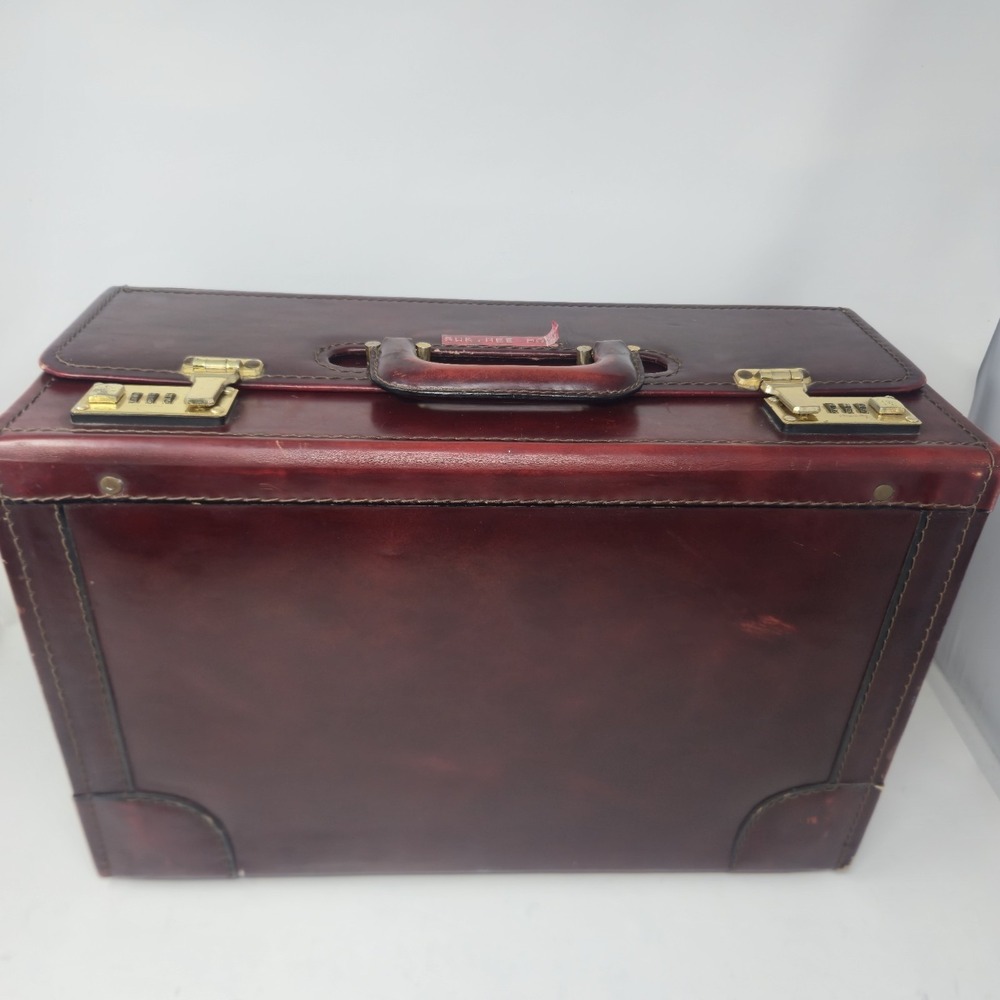 Vintage Oxblood Leather Pilot Case Briefcase Attache Presto Combination Locks
